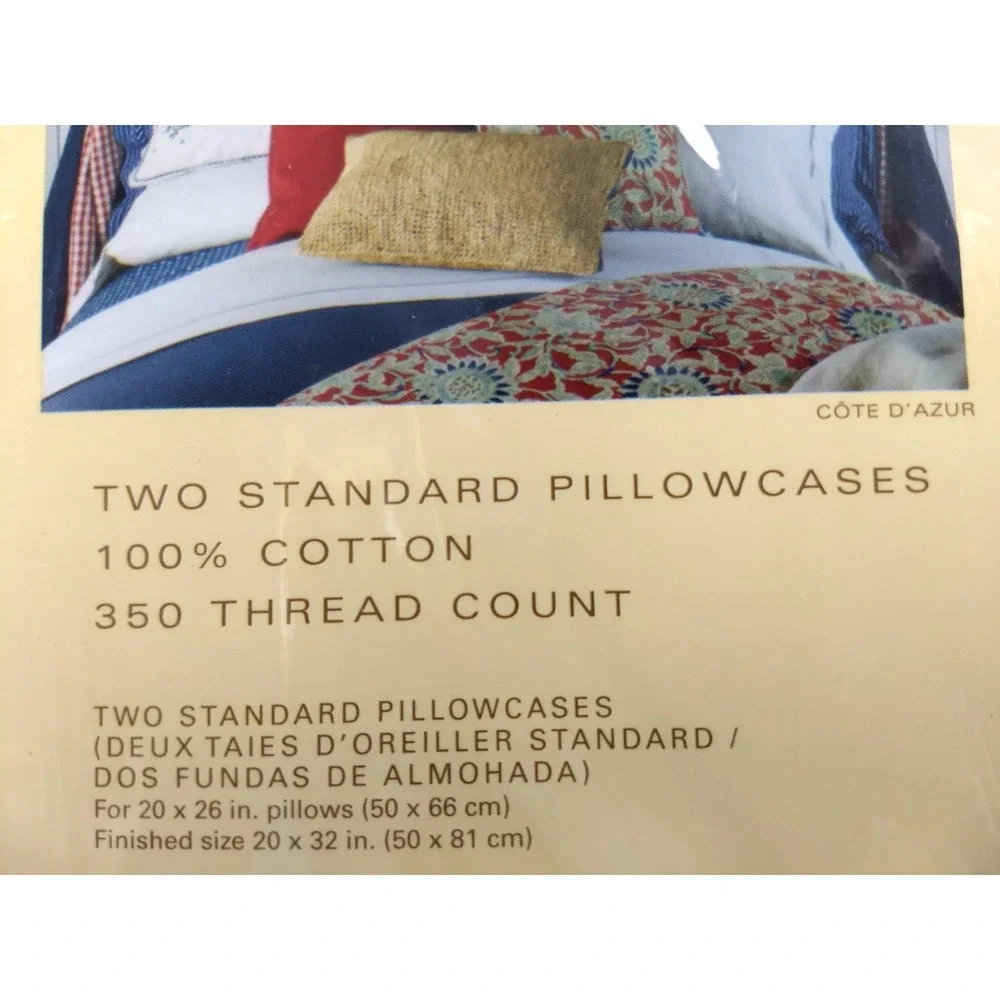 Ralph‎ Lauren Cote D'Azur Floral Standard Pillowcases Pair Blue Cotton Italy NEW